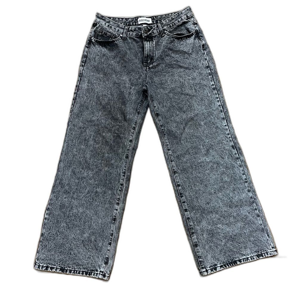 Disclosure Wide Leg Black Acid Wash Y2K Pink Bow Embroidered Women’s Jeans 13/31